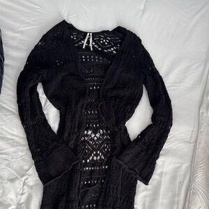 Anthropologie Black Crochet Long Sleeve cardigan